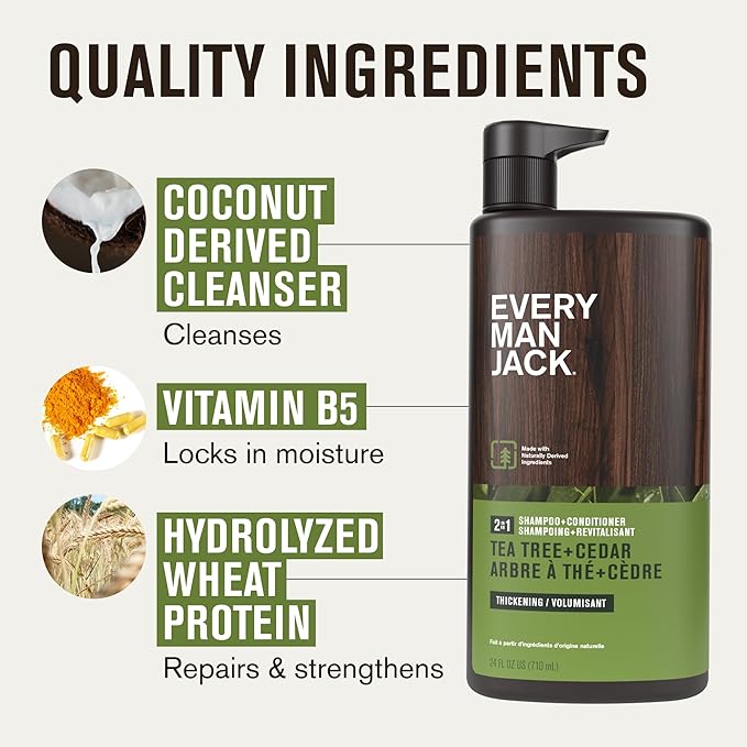 Every Man Jack Men's Tea Tree Shampoo & Conditioner 2-in-1, 24 oz