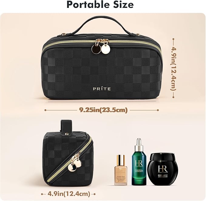 Prite Makeup Bag Travel Toiletry Bag Open Flat Cosmetic Organizer for Women