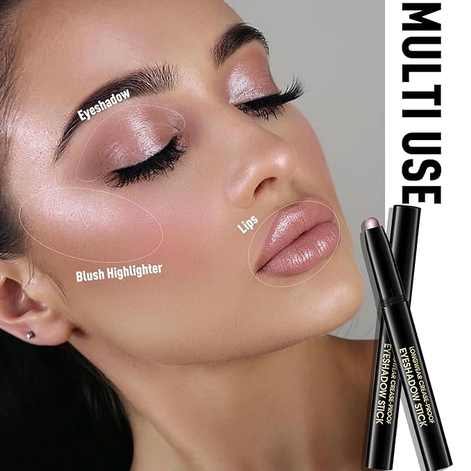 Wugbc Eyeshadow Stick Shimmer Waterproof Long Wear Eye Brightener Cream to Powder Glitter Eye Shadow Crayon High Pigmented Highlighter Eye Liner Pencil Makeup Crease-Proof Buildable Color, 6 OYSTER