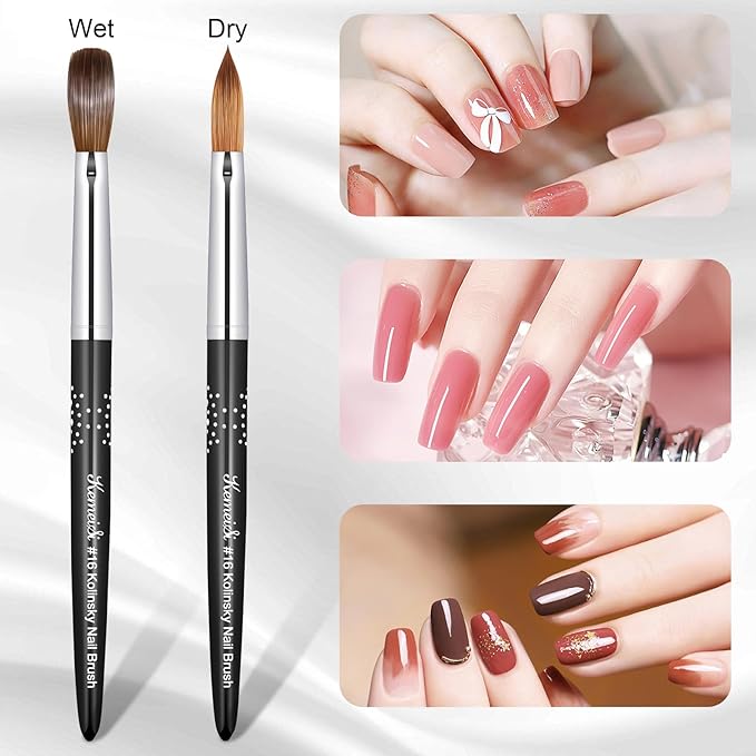 KEMEISI Acrylic Nail Brush #16, Kolinsky Nail Art Brushes, Sturdy Handle Oval Shaped Design Tools for Professional Manicure DIY
