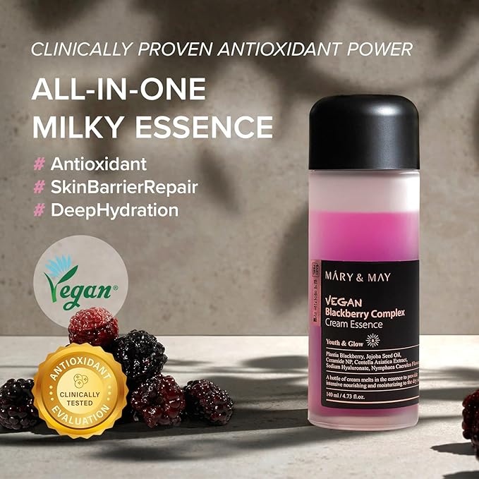 Mary&May Vegan Blackberry Cream Essence, Dual-Phase Toner 4.73 fl.oz