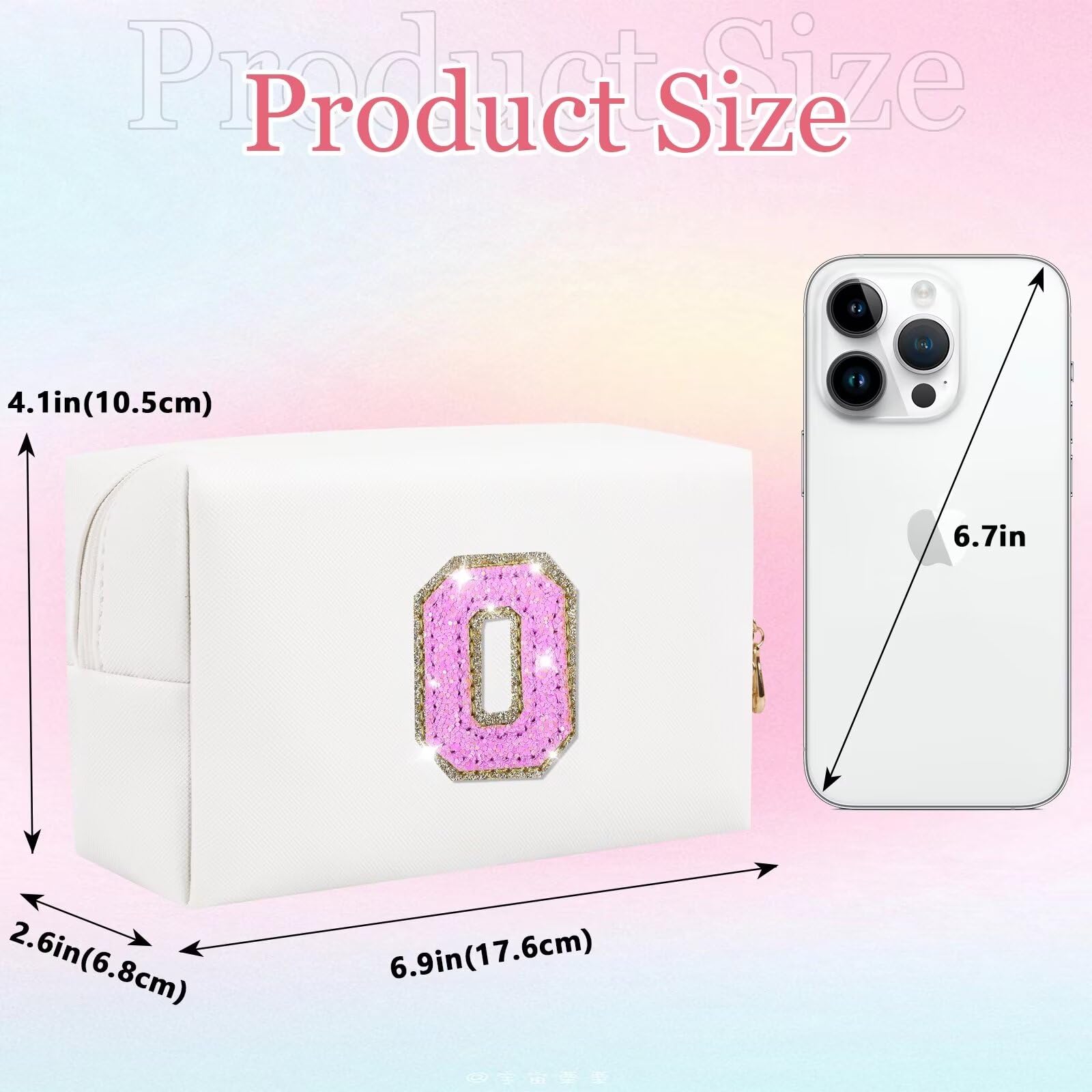 Glitter Initial Letter Makeup Bag, Small Personalized Sequins Letters PU Leather Cosmetic Bag Portable Waterproof Makeup Zipper Pouch, Shine Handbag Organizer Travel Bag Gifts for Women&Girls(White-O)