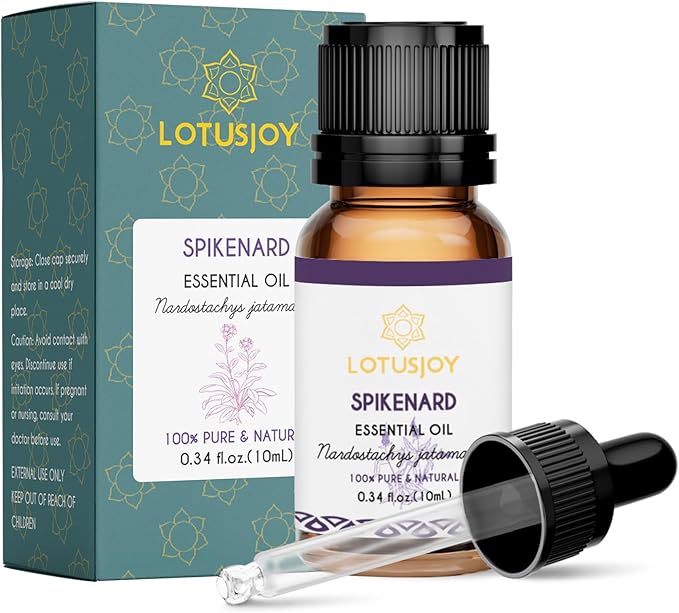 LOTUSJOY 100% Pure Spikenard Essential Oil 0.34 Fl Oz, Natural Spikenard Oil in Amber Glass Bottle with Dropper for Diffuser Massage Skin Care DIY
