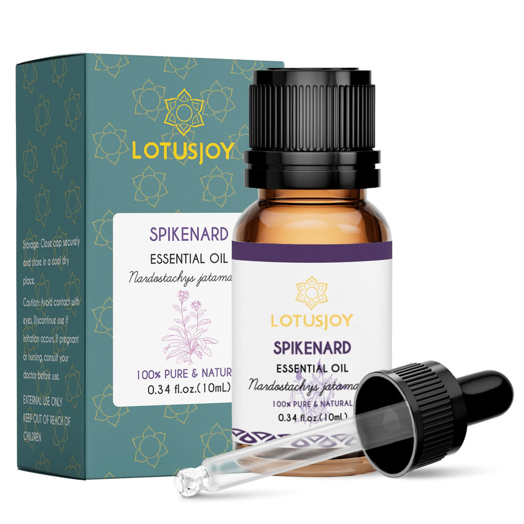 LOTUSJOY 100% Pure Spikenard Essential Oil 0.34 Fl Oz, Natural Spikenard Oil in Amber Glass Bottle with Dropper for Diffuser Massage Skin Care DIY
