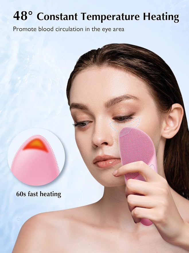 COSLUS JMY05 Silicone Face Scrubber Facial Cleansing Brush, Heat Eye Care