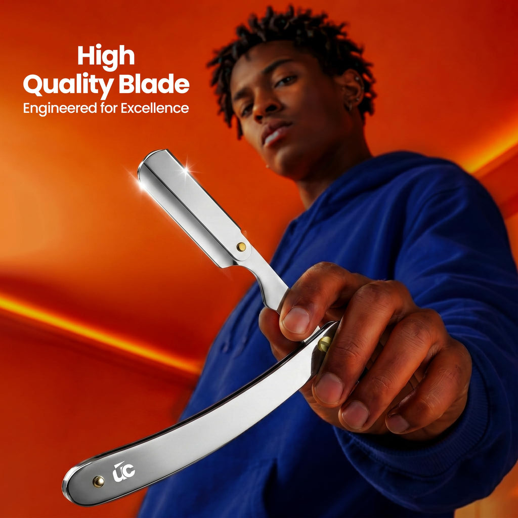 Utopia Care Professional Straight Razor for Men, Barber Straight Edge Razor Safety with 100 Pack Blades, Silver