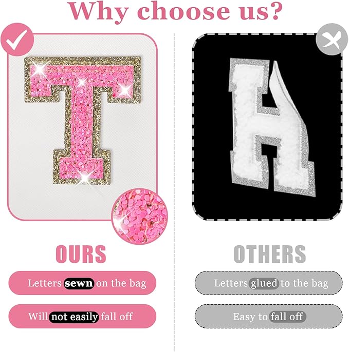 Personalized Initial Letter Makeup Bag, Small Preppy Glitter Letter Cosmetic Pouch PU Waterproof Zipper Travel Toiletry Bag, Unique Letter Patch Makeup Organizer Gift for Women Teen Girls(Letter T)