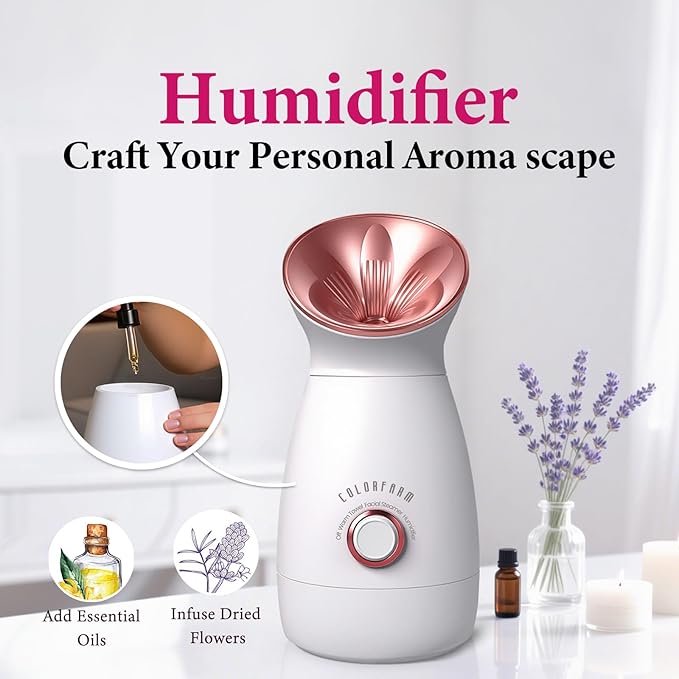 Colorfarm Facial Steamer Nano Ionic: Large Face Steamer Deep Cleaning Unclogs Pores - Humidifier Hot Mist Home Sauna Spa for Women Men Sinuses Moisturizing (3-in-1)
