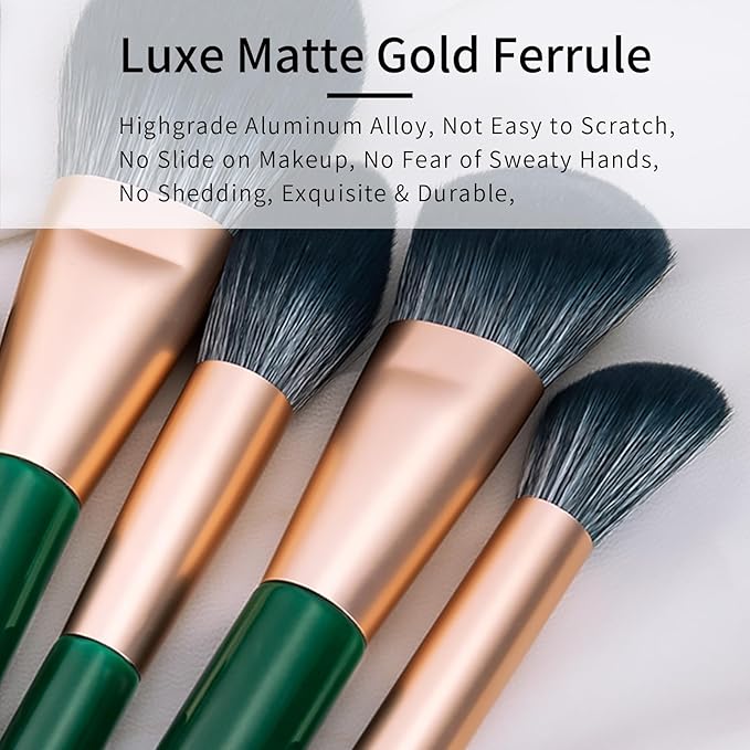 ENZO KEN Natural Fiber & Goat Hair Makeup Brush Set Professional, Combined Hair Makeup Brushes Set with Case, Green Cosmetic Brushes Makeup Set, Natural Makeup Brushes, Natural Bristle Makeup Brushes.