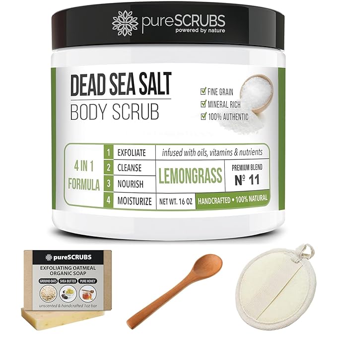 pureSCRUBS Premium Lemongrass Body Scrub Set, Gentle Exfoliating Salt Scrub