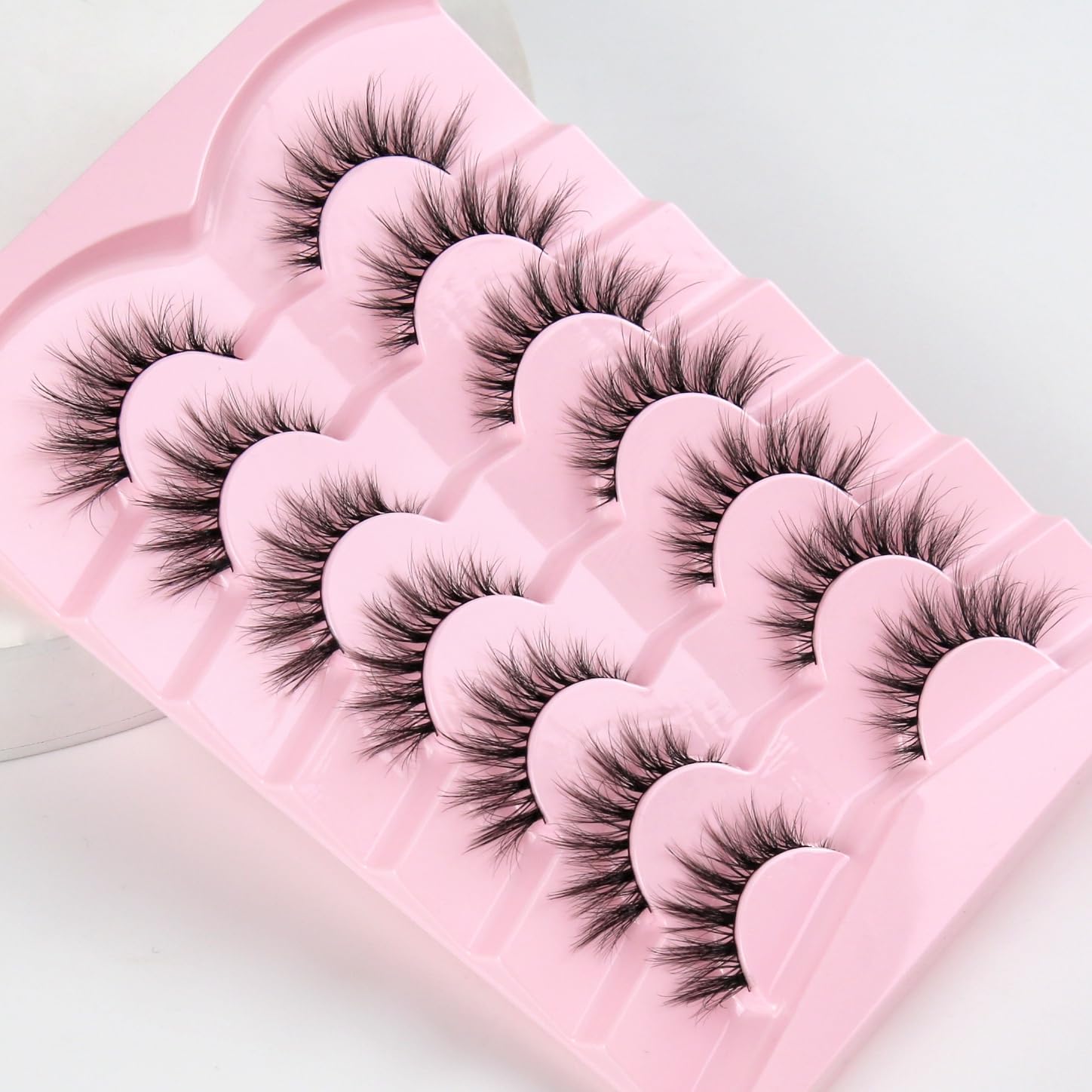 Lashes Natural Cat Eye Lashes Wispy Eyelashes 15mm False Eyelashes Wispy Lash Strips 3D Volume Fake Eyelash Thin Cotton Band Soft Eye Lash Pack 7 Pairs Siligli