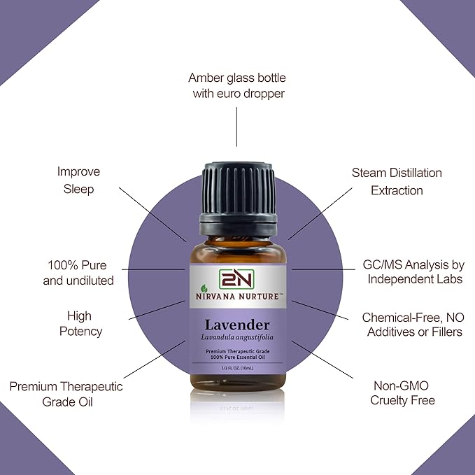 Nirvana Nurture Lavender Essential Oil, USDA Certified Organic, 100% Pure Undiluted, Aromatherapy Oil for Diffuser, Hair & Skin Care
