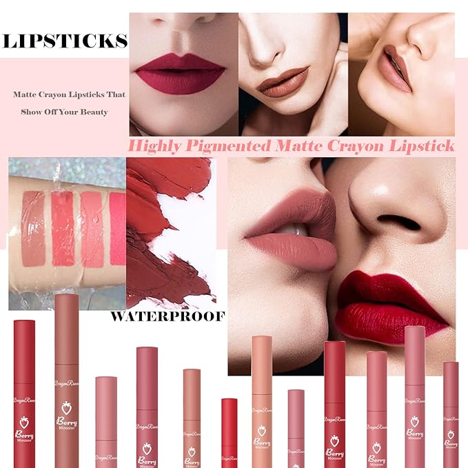 Sulily 3 Pcs Matte Lipstick for Women, Rose Red Nude Liquid Lipstick Makeup