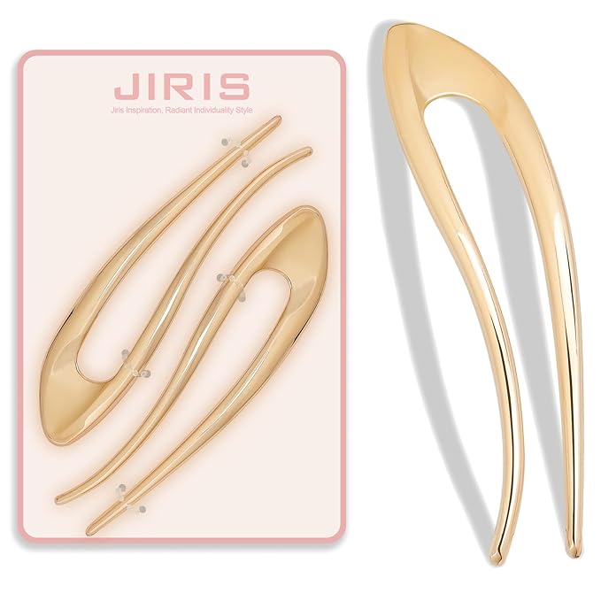 JIRIS 2PCS 5Inch French Hair Pins Large U-Shaped Pins for Women and Girls Fashion Metal Hair Pin French Twist Hair Pins for Buns, Updos,Stylish and Functional(set6-gold)