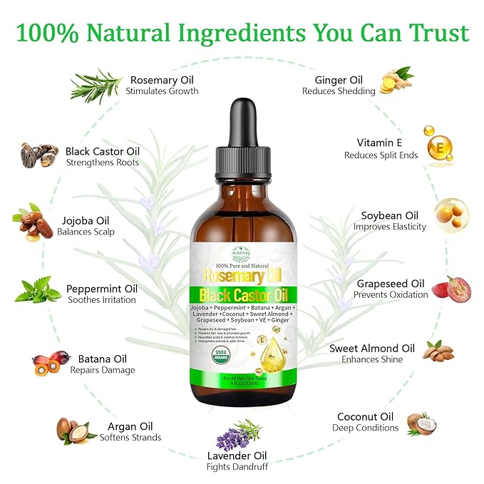 MMPANG Organic Rosemary Oil with Castor, USDA Cold Pressed Hair & Scalp Oil