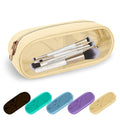 UIXIZQ Clear Small Pencil Pouch Makeup Bag for Purse,Nylon&PVC Pencil Case Waterproof Makeup Brush Holder with Zipper,Preppy Transparent Pen Bag Travel Cosmetic Bag for Women Men Office(Slim-Beige)