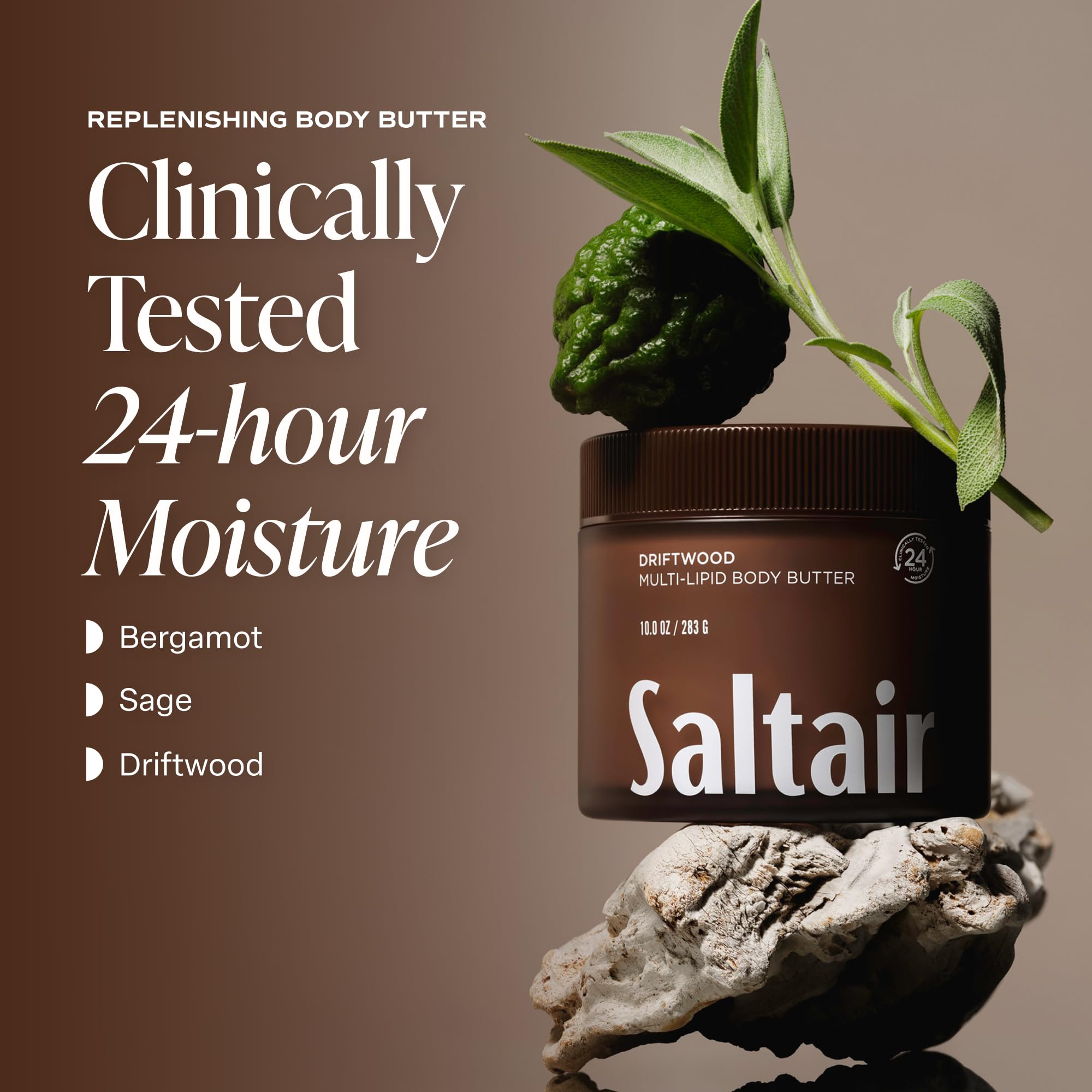 Saltair Multi-Lipid Body Butter – Hydrating 24-Hour Moisture – Body Cream for Soft Skin & Barrier Support – Ceramides, Coconut Oil & Shea Butter for Dry Skin Care – Driftwood, 10oz