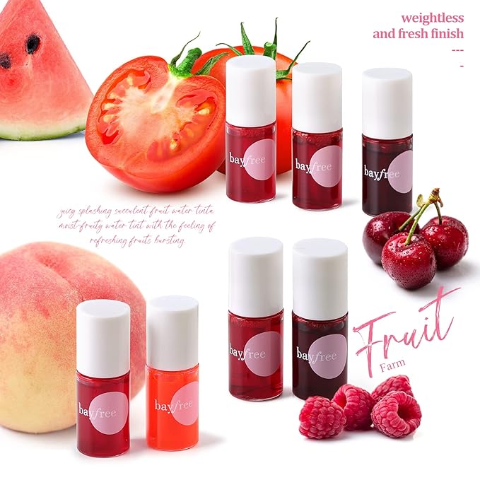 bayfree Lip Tint Stain Set, 4 PCS Korean Water Tint Lightweight Non-sticky, Waterproof Long Lasting Liquid Blush & Lip Stain, Transfer-Proof, Matte Finish Lip Color Makeup (fruit farm)