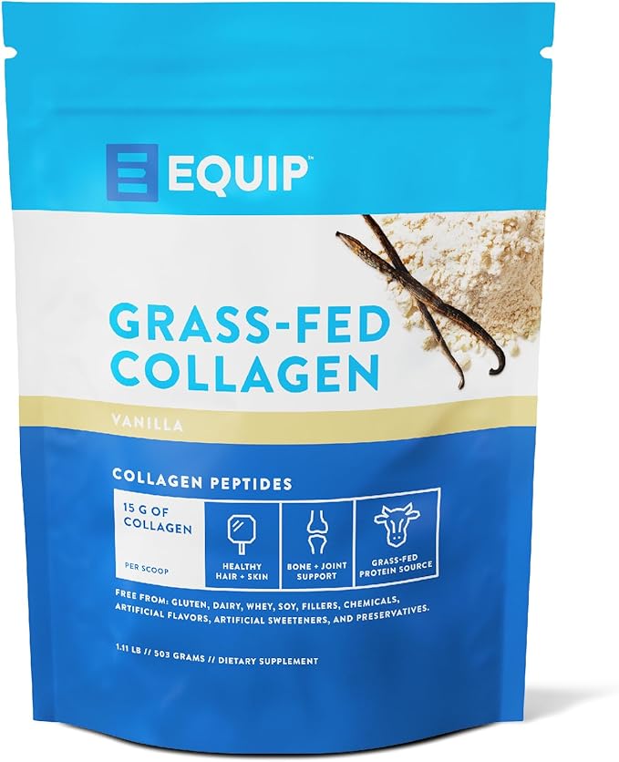 Equip Grass-Fed Hydrolyzed Collagen Powder - Pasture-Raised Bovine Collagen Peptides Powder - 14g Per Scoop - Clean, Daily Supplement for Joints, Gut, Skin, Hair & Nails - Vanilla (30 Scoops)