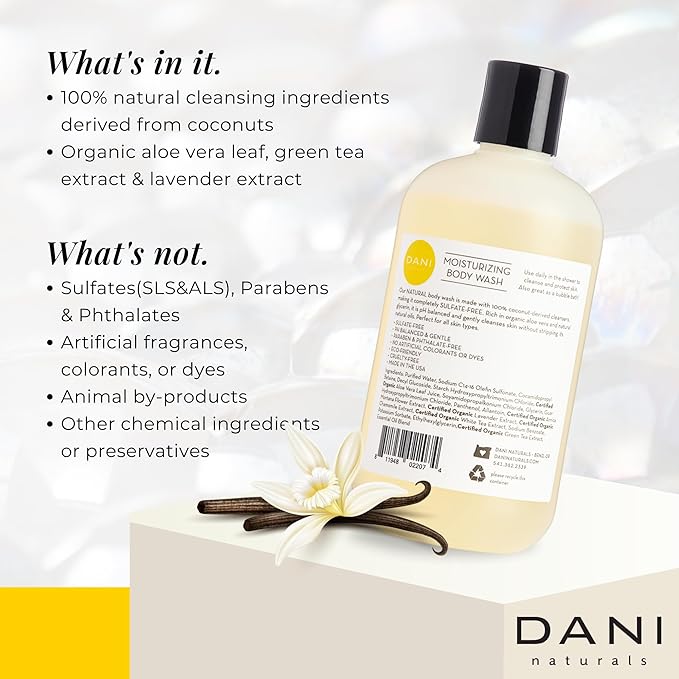 DANI Naturals Sandalwood Vanilla Body Wash, Sulfate-Free and Vegan,12 fl oz