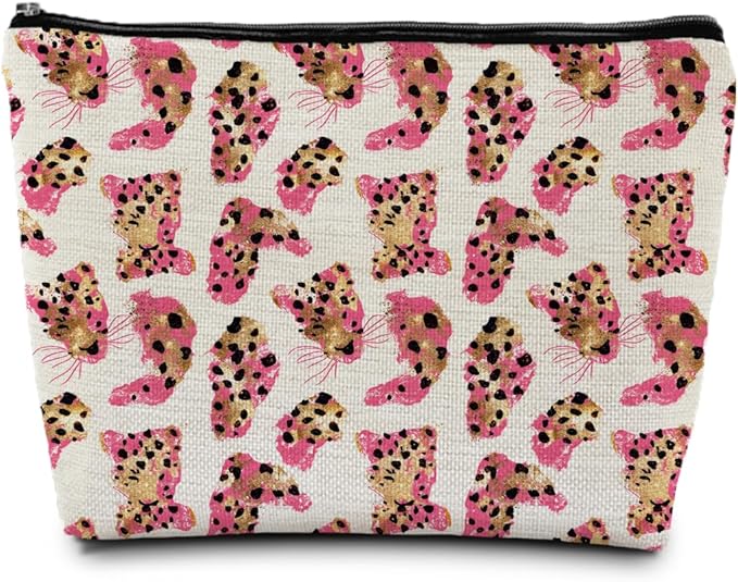 SAFDSGFDB Pink and Gold Cheetah Makeup Bag, Preppy Girly Leopard Print Cosmetic Bags Gifts for Women, Funky Y2k Cheetah Portable Travel Toiletry Bag Zipper Makeup Pouch