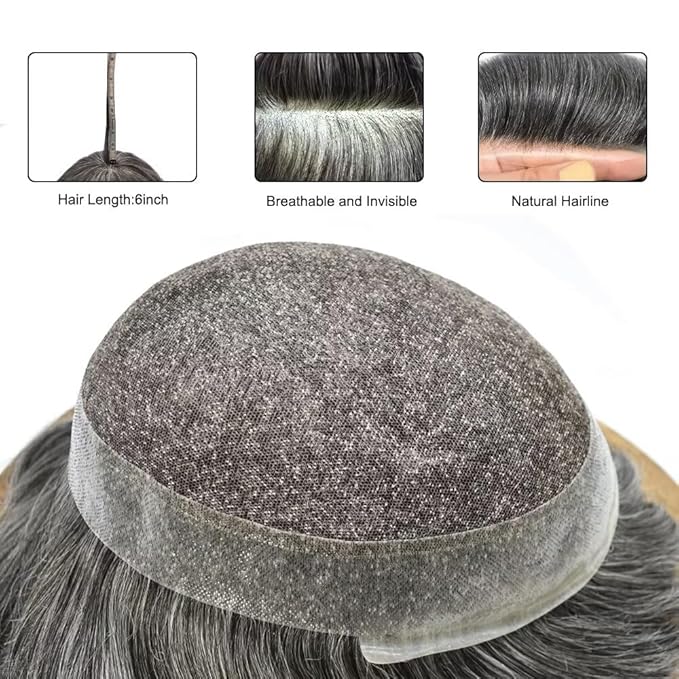 F M FACE MIRACLE NEW YORK Toupee for Men French Lace Center Mens Toupee Hairpiens Human Hair Replacement System Black Brown Blonde Gray Hair Units, 7X9