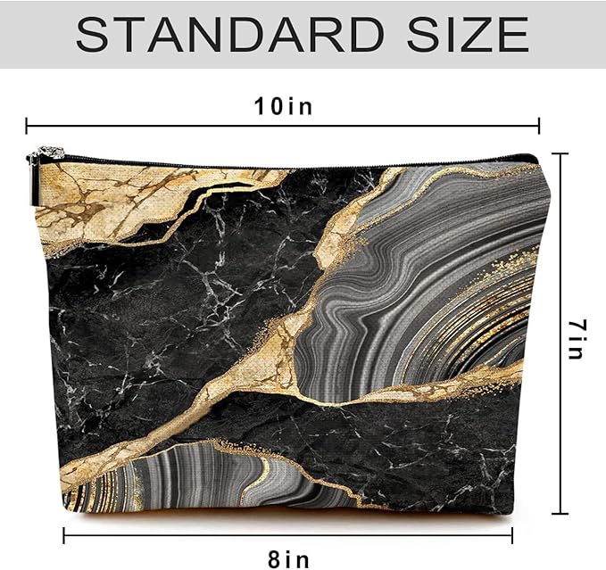 Givotin Cute Makeup Bag for Purse Canvas Waterproof Funny Cosmetic Bags for Women Zipper Travel Toiletry Pouch-Black Marble Makeup Bags