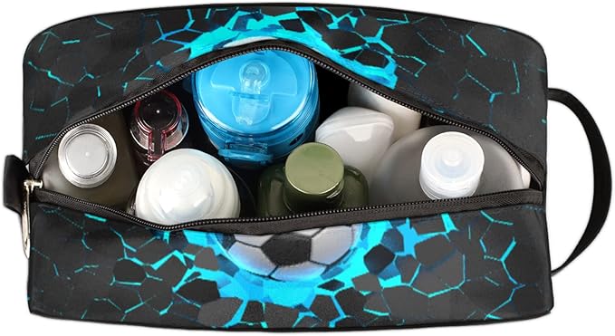 Bardic 3D Light Wall Football Portable Travel Toiletry Bag, Sport Ball Dopp Kit Cosmetic Organizer Makeup Bag Shower Shaving Bag for Men Women