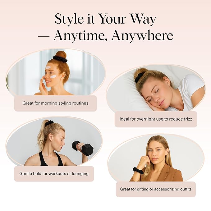 Kitsch Satin Scrunchies for Women | For All Hair Types - Black, 5pcs