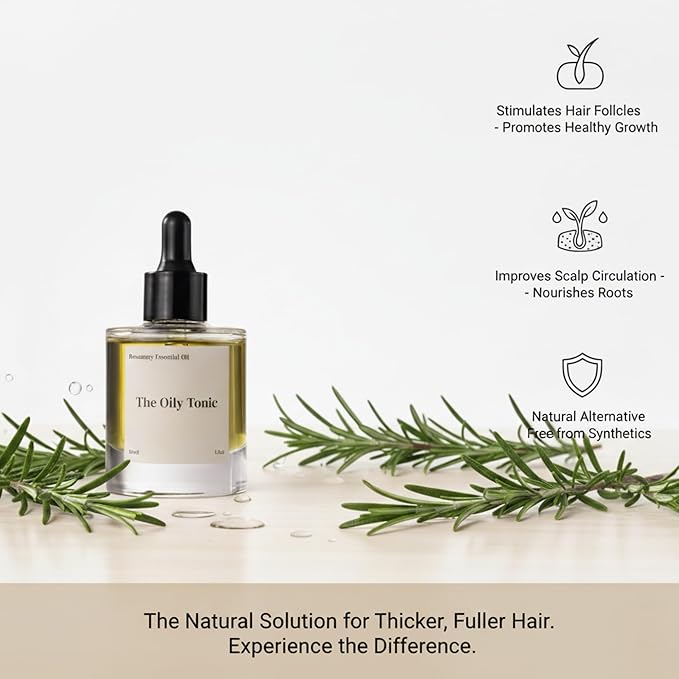 The Oily Tonic Rosemary Revival Oil – Premium Scalp & Hair Rejuvenation for Thinning, Dry, or Damaged Hair – 30% Rosemary + Squalane + Vitamin E – Nourish, Regenerate & Add Shine – 1.7oz