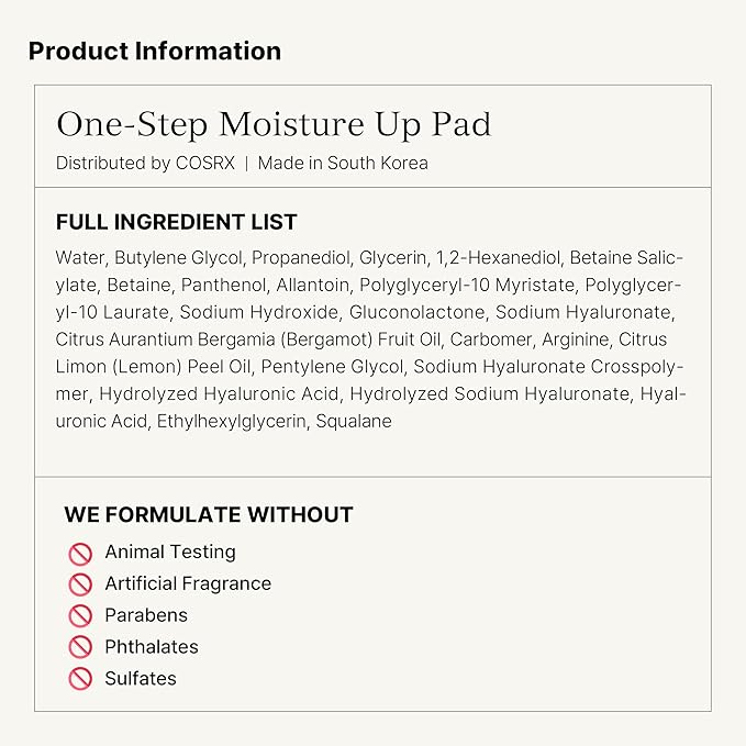 COSRX Moisture Up Pads 70 Sheets, BHA, Gentle Daily Exfoliant for Sensitive Skin, Preventing Breakouts, Moisturizing, Nourishing, Blemish Care, Korean Skin Care