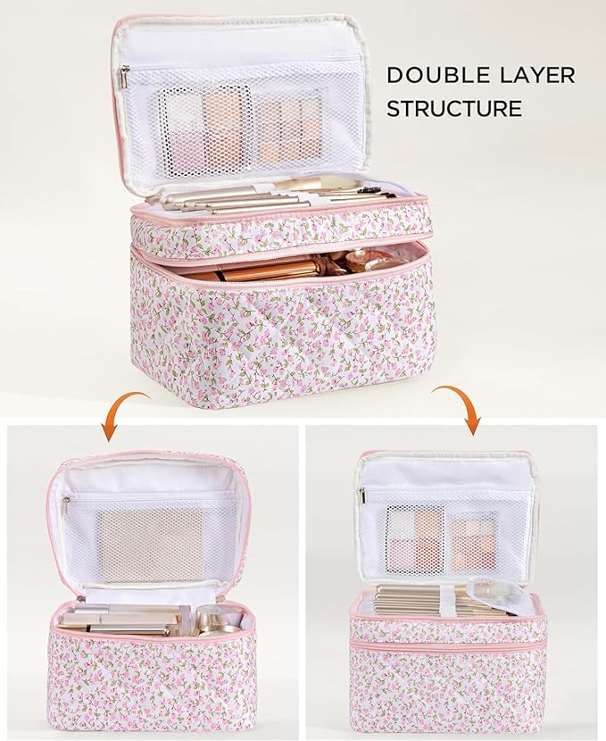 HBselect 2Pcs Travel Makeup Bag Large Quilted Cosmetic Bag Make up Bag