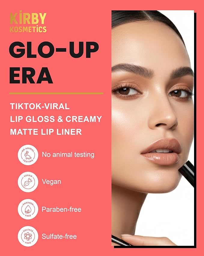 Kirby Kosmetics Lip Kit Duo – Glo-up Era - TikTok-Viral Precision Liner & Glossy Liquid Lipstick, Clean 2-Step Set with Hydrating Long-Wear Color – Bold Inclusive Beauty for Everyday Konfidence