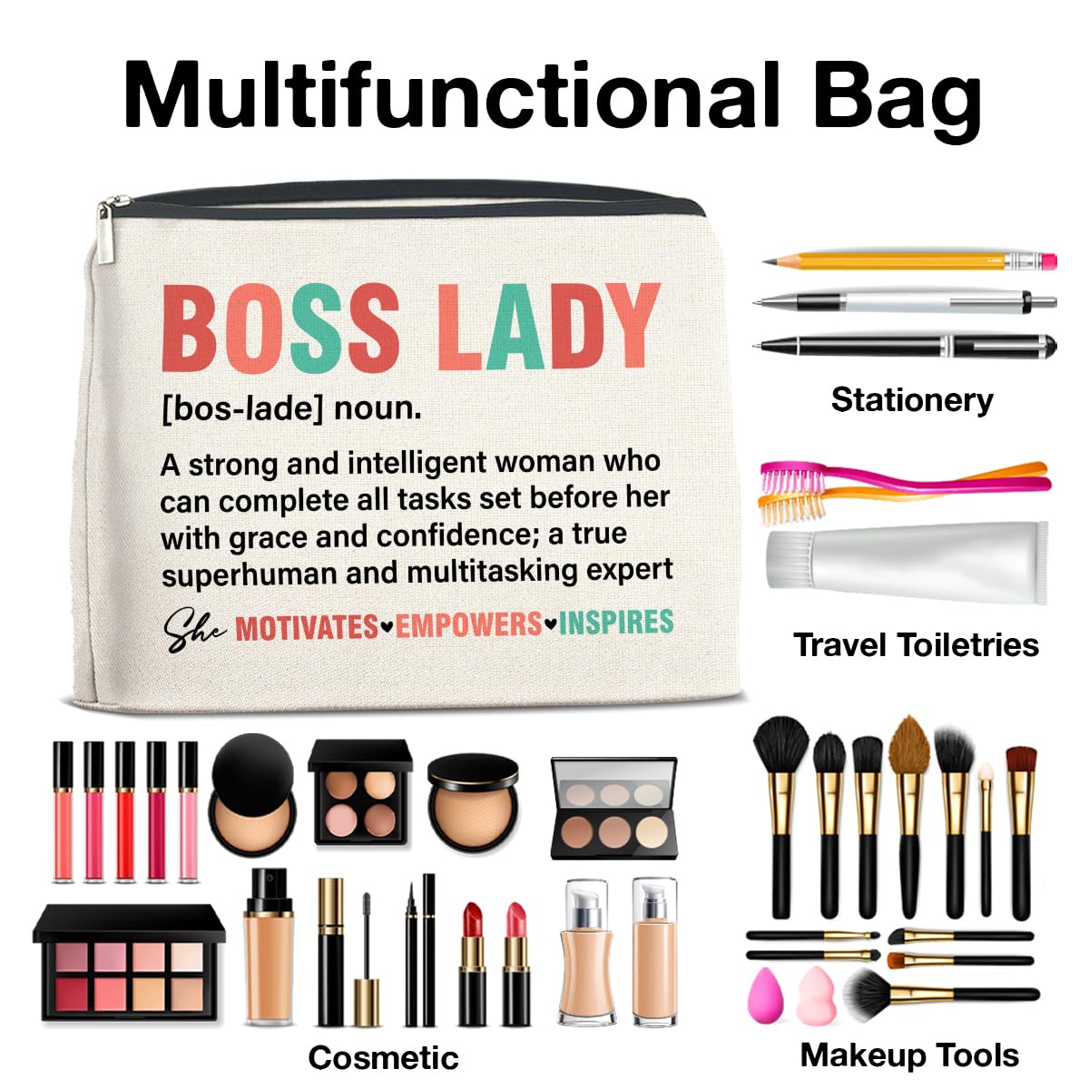 UPNEGE Boss Lady Gifts for Women - Female Boss Lady Makeup Bag with Zipper Closure