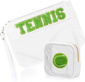 BuyCard 2 Pcs Tennis Gifts Cosmetic Makeup Bag with Chenille Letter Patch, Clear Pouch PVC Organizer Purse, Waterproof Travel Bag, Portable Toiletry Storage Bag for Her Girls Friends Women