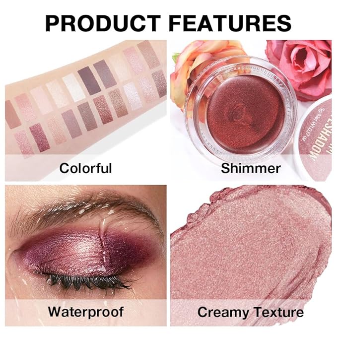 FeiCuiYun Cream Glitter Rose Shimmer Metallic Eyeshadow Palette Makeup, Natural Single Mini Instant Holographic Eyeshadow For Older Women, Sombras Crema Para Ojos, Talc, Paraben & Cruelty Free, 27
