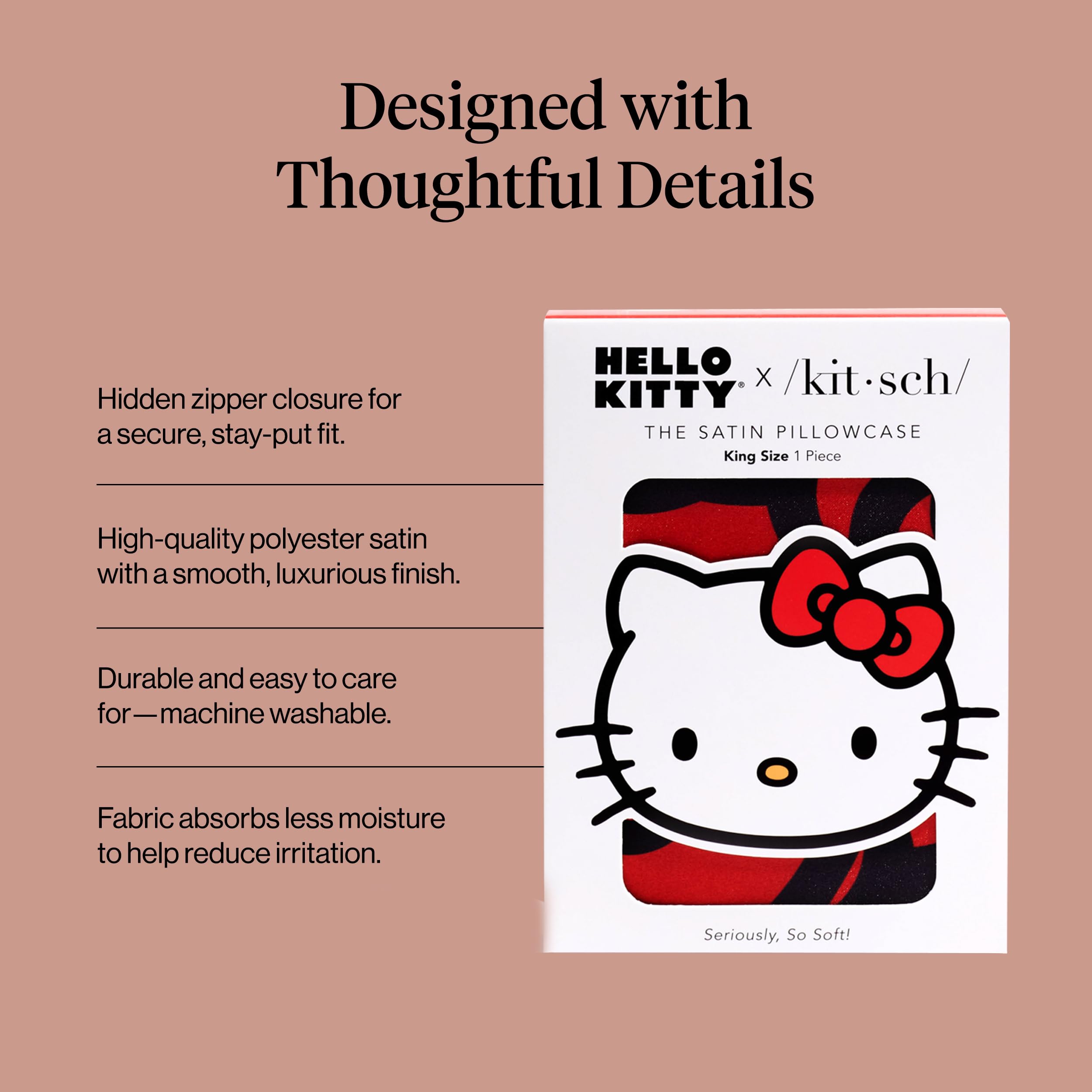 Kitsch x Hello Kitty Satin Pillowcase - Size 19x36, Sea of Bows