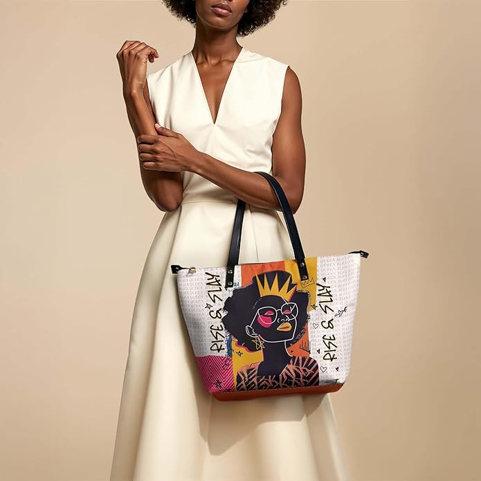 Afroyla African Black Women's Leather Tote Bag, Large Size, Premium Leather, Perfect Presents For Women (Aina Coconut White, Premium Vegan Leather)