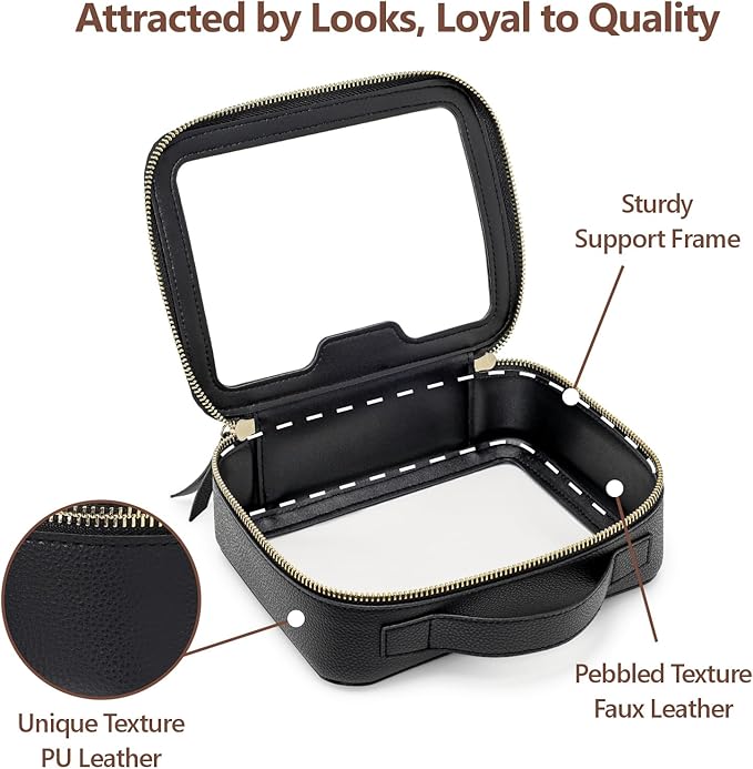 PACKISM Clear Makeup Bag Foldable - Medium TSA Approved Toiletry Bag, Black