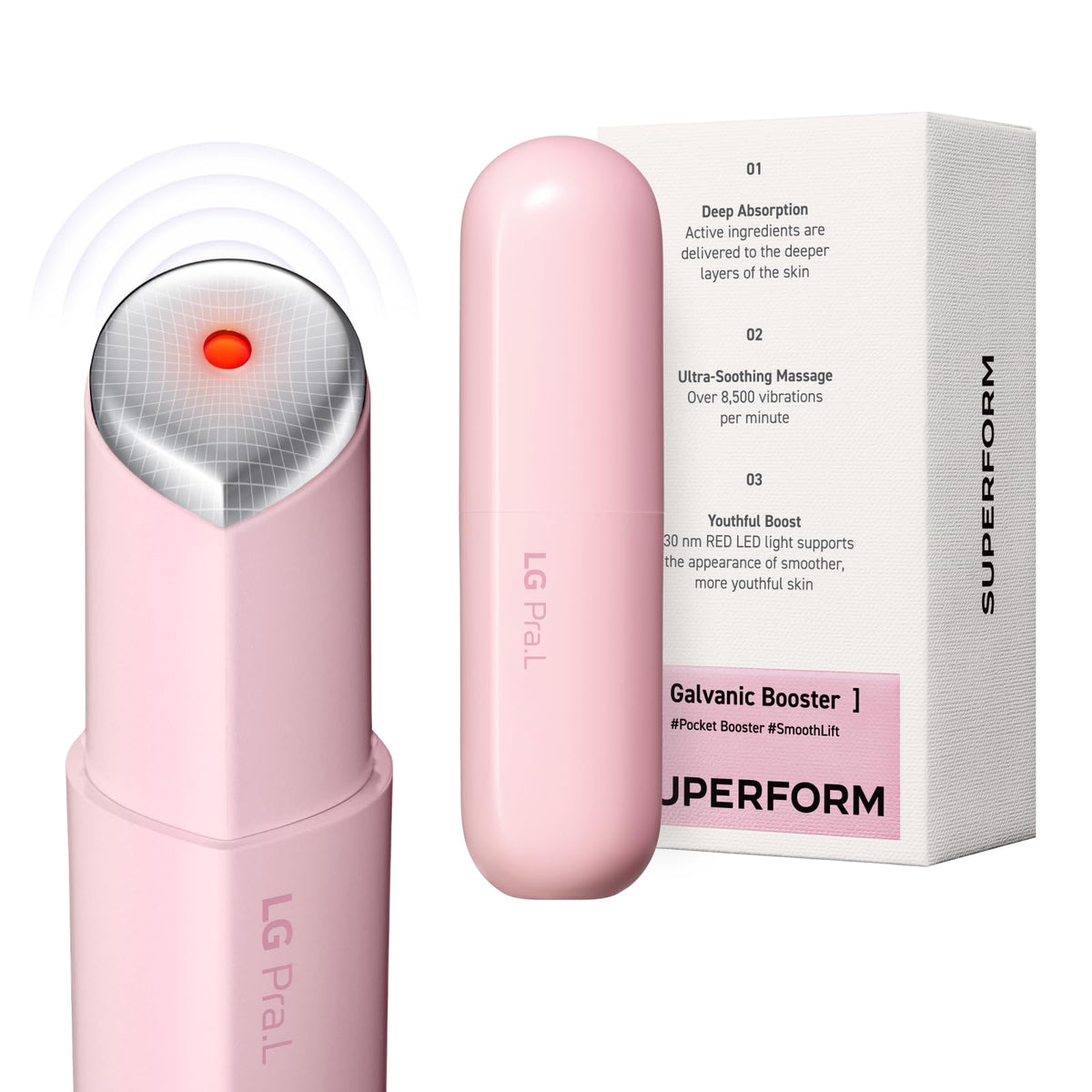 LG Pra.L Superform Galvanic Booster Blush Pink, 1min booster for ageless skin, anti-aging and firming pocket booster, Korean skincare, Glow on the go, Serum booster device, Glass skin, Gift