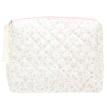 Quilted Makeup Pouch for Women, Travel Cosmetic&Toiletry Bag,Flower Pink