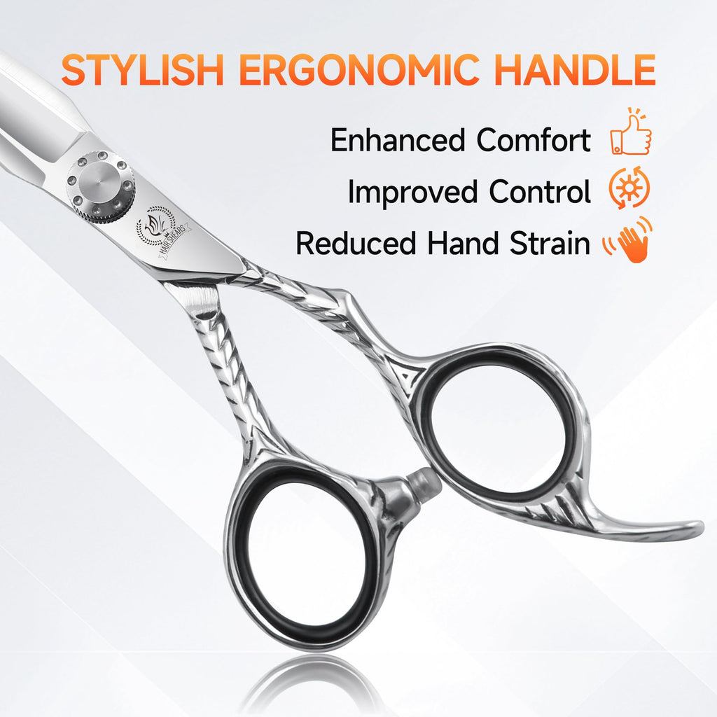 Fenice Peak Straight Hair Cutting Scissors 6.0'' Barber Haircut Shears with Sharp Razor Edge 440C Hair Scissors with Engraving Handle for Salon and Home User
