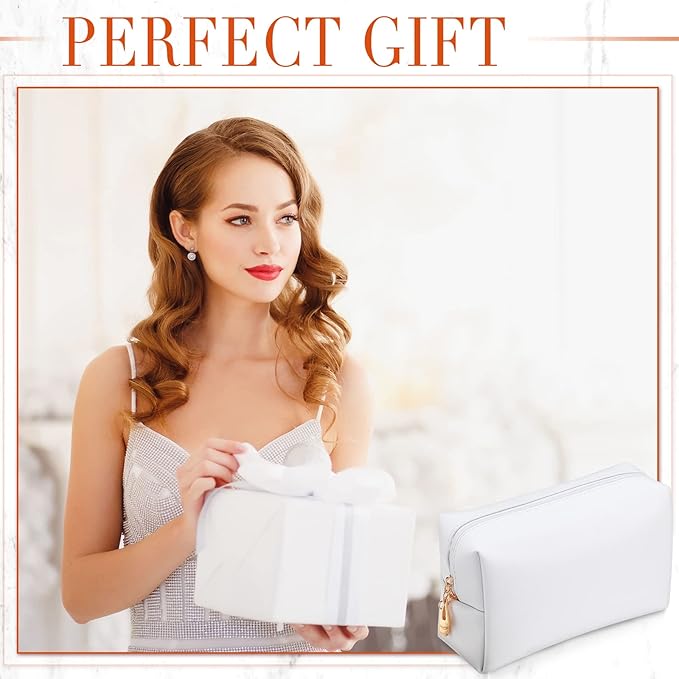 Sanwuta 9 Pcs Makeup Bags Bulk Bridesmaid Proposal Gifts Cosmetic Bags Preppy PU Leather Double Zipper Toiletry Pouch Portable Travel Organizer Case for Women Bachelorette Gift(White)