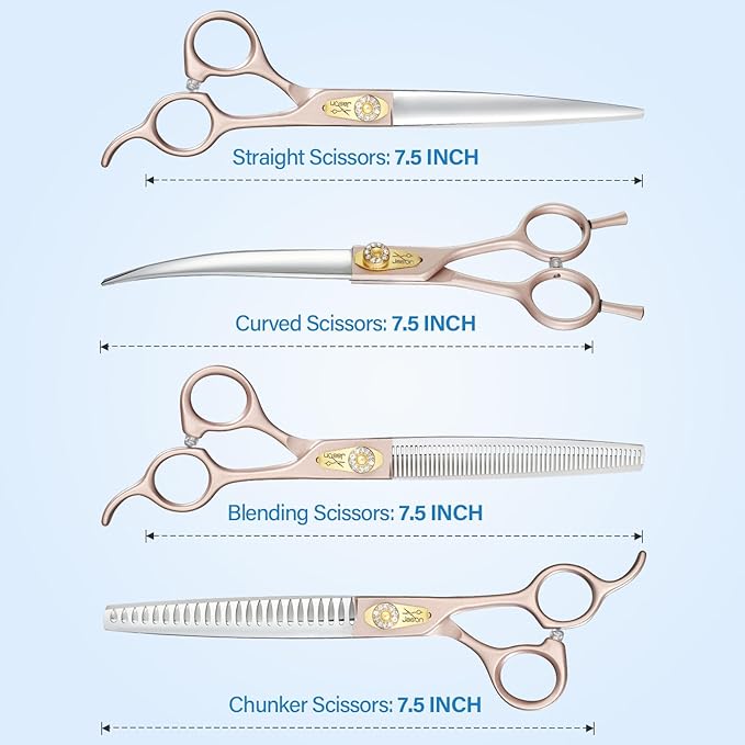 JASON Dog Grooming Scissors Kit - Professional 6 in 1 Shears 7.5" Rosegold