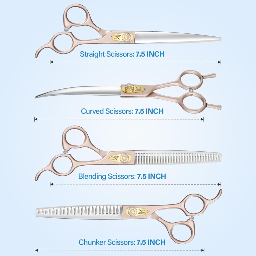 JASON Dog Grooming Scissors Kit - Professional 6 in 1 Shears 7.5" Rosegold