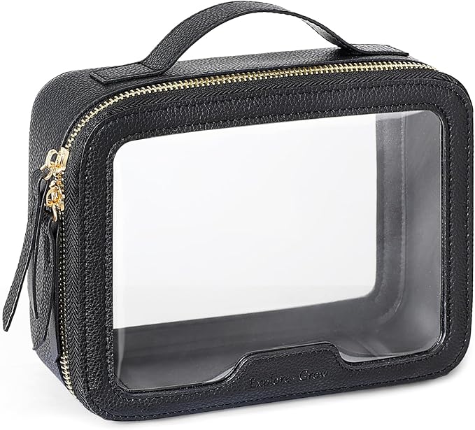 PACKISM Clear Makeup Bag Foldable - Medium TSA Approved Toiletry Bag, Black