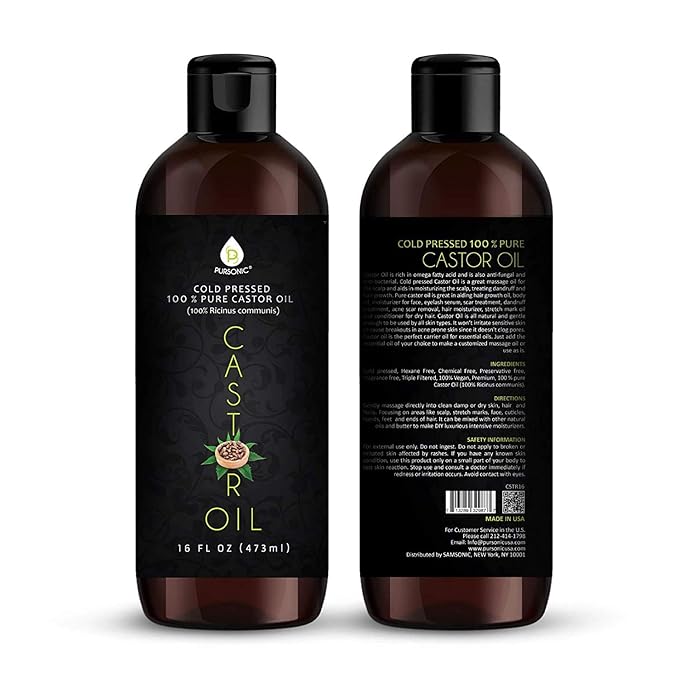 Pursonic 2-Pack Castor Oil (160oz) Cold-Pressed, Hexane-Free Castor Oil-Moisturizing, For Dry Skin, Hair Growth - For Skin, Hair Care, Eyelashes