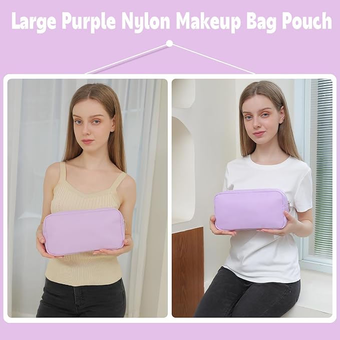 YogoRun Makeup Organizer Travel Make Up Bag Toiletry Bag for Women Nylon Cosmetic Bag with Zipper Pocket L, Purple