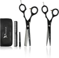 NOMSAR Professional Hair Cutting Scissors Kit, Sharp Fine Blades, Premium Stainless Steel Hairdressing Shears, Haircut Beard Trimming Grooming Set for Barber Salon Home Men Women Pets (Black-Silver)