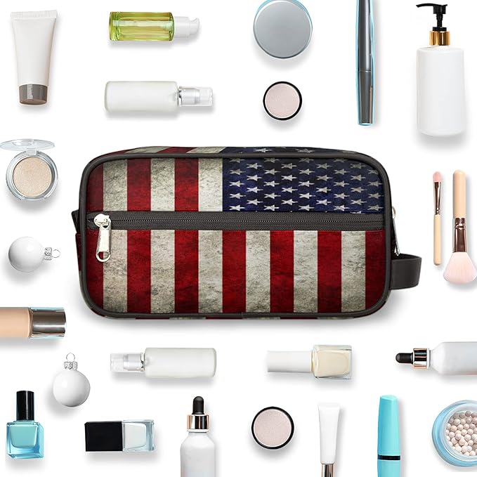 Pardick Travel Toiletry Bag for Women Men Retro American USA Flag Lightweight Cosmetic Makeup Bag Organizer Waterproof Shaving Bag Dopp Kit with Large Capacity for Toiletries and Shaving Accessories